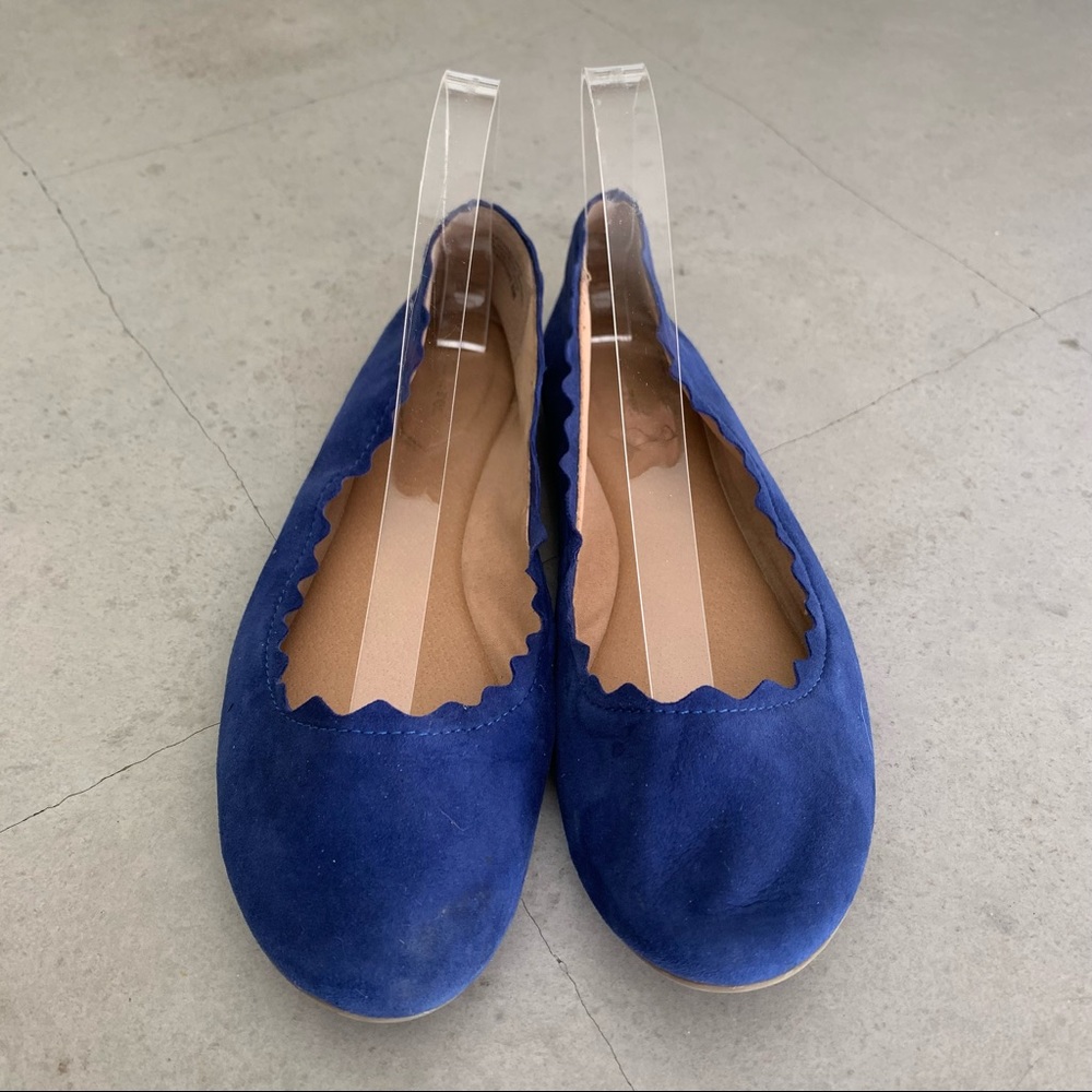 Violet & Red Winny Boho Y2K Retro 90s Blue Suede Scalloped Ballet Flats Sz 8